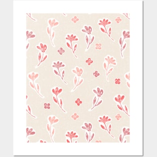 Soft Blooms Peach Palette: Block Print Technique Posters and Art